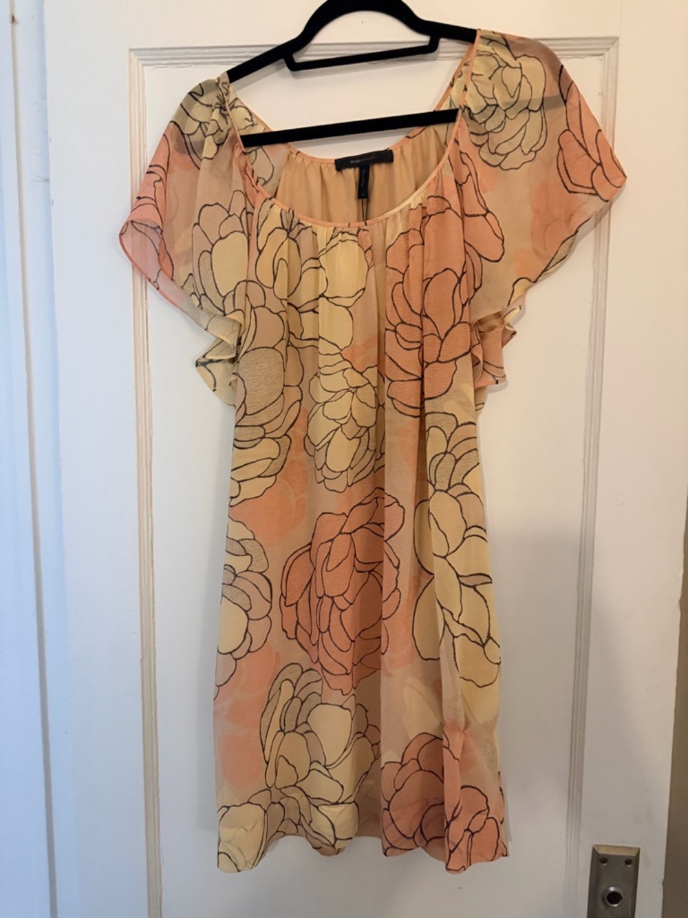 BCBGMaxAzria Peach and Cream Floral Chiffon Dress